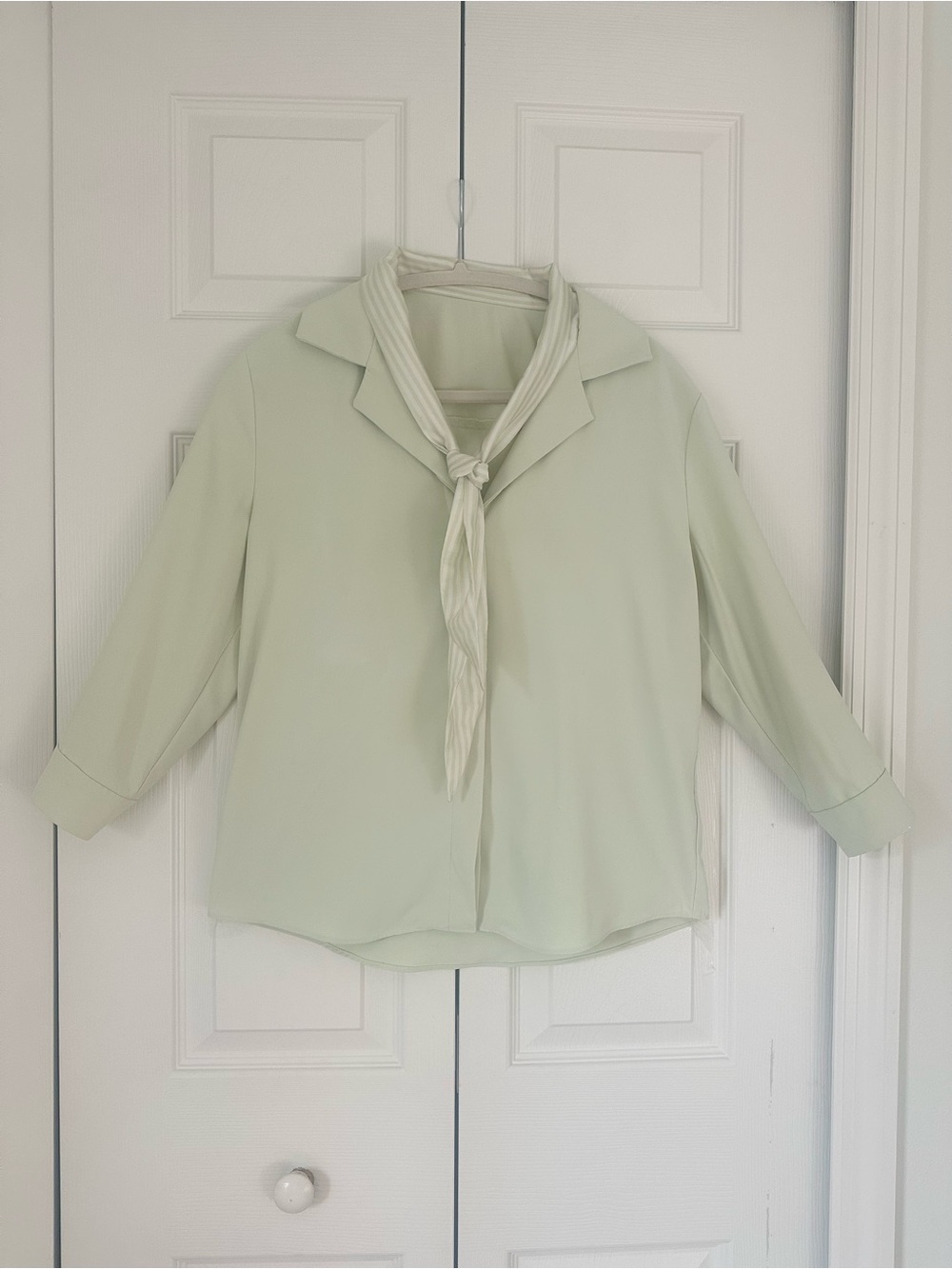 Light Sage Tie-Neck Blouse - Women Tops M size